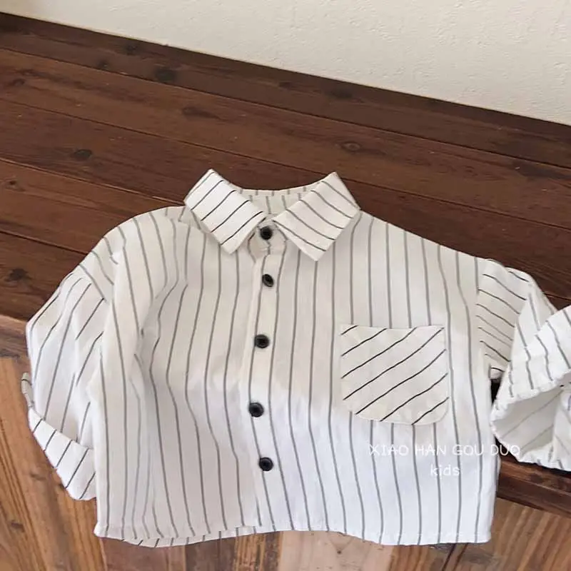 Wholesale Organic Cotton Kids Shirt Long Sleeve Eco Friendly Toddler Tshirt White Button-Down