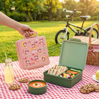 Boîte à lunch pour enfants avec impression de dessins animés, 4 compartiments, avec bol à soupe, anti-fuite, compatible micro-ondes, sans BPA, avec poignée, rentrée scolaire 2026
