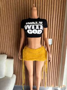 Conjunto de Top y Falda para Mujer, Estilo Y2K, Elástico, Informal, para Verano, con Camiseta y Minifalda, Conjunto de 2 Piezas - Product Image 5