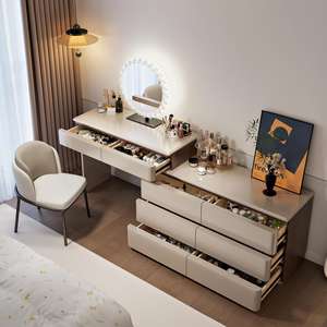 Moderno Tocador de Maquillaje de Madera Ajustable y Expandible con Iluminación, Muebles de Dormitorio con Cajones y Mesa de Maquillaje - Product Image 2