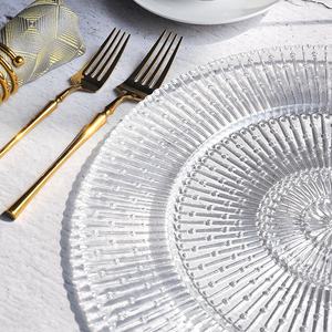 Vaisselle en <span class=keywords><strong>verre</strong></span> SONYA en gros, assiettes de présentation vintage transparentes de 13 pouces avec bordure dorée pour mariages et événements - Product Image 4