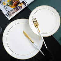 Ensemble de vaisselle en céramique de luxe écologique de qualité alimentaire avec bordure dorée pour mariages, fêtes, hôtels, desserts, pâtes, steaks