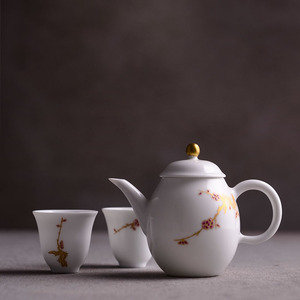 Service à thé Kung Fu en porcelaine blanche élégante, mini, peint à la main, avec des paillettes dorées - Product Image 1
