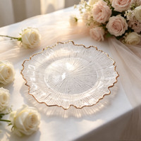 Assiettes de présentation transparentes en plastique de 13 pouces avec bordure or rose pour décorations de table de mariage – Assiettes légères et transparentes pour mariage