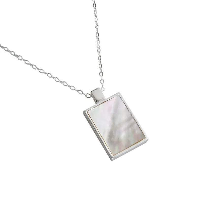 Bel & semplice quadrato conchiglia pendente collana in argento Sterling 925 collane con pendente