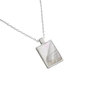 Nice & Simple Square Shell pendant necklace 925 Sterling Silver Pendant Necklaces