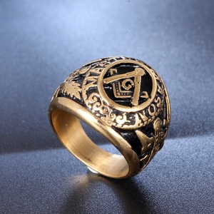 Anillo Masónico de Moda Chapado en Oro Vintage con Símbolo Masónico y Diseño Elegante - Product Image 3