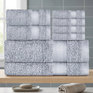 Juego de Toallas de Baño ORCHID de Algodón Gris, 6 Piezas, Suaves, Absorbentes, Ecológicas, con Diseño a Cuadros, para Hogar, Hotel y Spa - Product Image 1