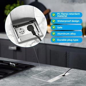 Boîte de sortie au sol encastrée standard UE 16A 4000W en acier inoxydable AC 250V, prise de sol encastrée rétractable avec 2 prises - Product Image 3
