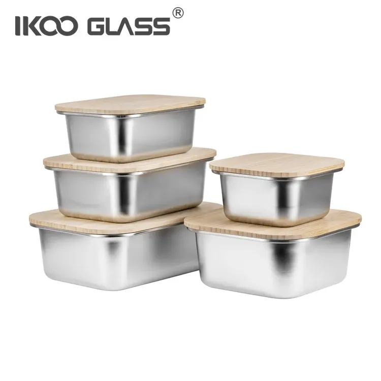 IKOO 밀폐 내구성 스테인레스 스틸 식품 용기 뚜껑 대나무