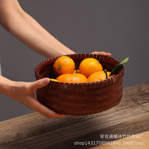 Anji Handmade <b>Bamboo</b> Woven Baskets Round Food <b>Container</b> For Tea Snacks Fruit Serving Dish Chinese Style - Product Image 4