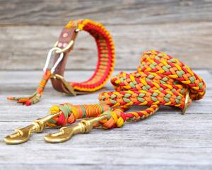 Conjunto de collar y correa de perro mascota de lujo de cuero trenzado de Paracord de diseño atractivo ajustable hecho a mano - Product Image 2