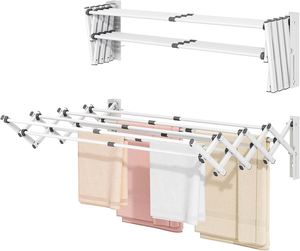 Factory Price Heavy Duty Foldable Aluminum Coat Towel <b>Rack</b> Wall Mounted Extendable Single Tier Bathroom Cleaning Clothes Airer - Product Image 3
