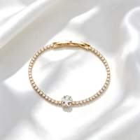 Elegantes 14K Gold Messing Damen Trendiges Kettenglieder-Armband Uhrenarmband Verschluss mit Weißen Zirkonia Rosa Blauen CZ-Steinen für Festliche Anlässe