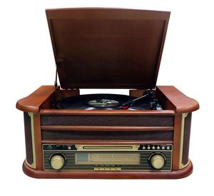 Tourne-disque multifonction en bois foncé avec haut-parleurs intégrés, lecteur de disques vinyles avec lecteur de cassettes, CD, USB, SD, radio AM/FM, <span class=keywords><strong>phono</strong></span> - Product Image 2