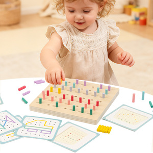 Houten pegboard voor kinderen, geometrische vormen, creatieve rubberen bandpuzzel, sensorische integratie, stok, Montessori-educatief speelgoed - Product Image 2
