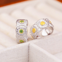 Nouvelle bague marguerite italienne en argent sterling pour femme, ajustable, plaquée or avec accents de diamants, style B-Brand, succès viral TikTok