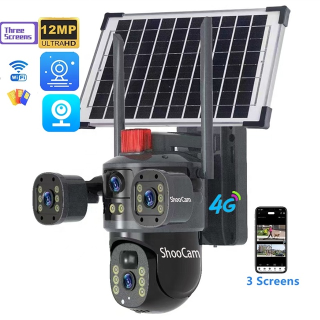 V380 Outdoor Wifi Solar Panels Security Cameras 4g Sim Card PTZ Surveil Camera Floodlight Motion Detection 12mp 4K Waterproof