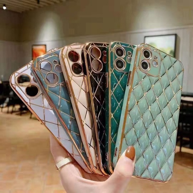 High Quality Electroplated Luxury Plating Rhombic Lambskin TPU Mobile Phone Case Cover