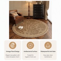 Tapis rond floral élégant, grand tapis circulaire marron antique, style tapisserie traditionnelle pour coin lecture et décoration intérieure
