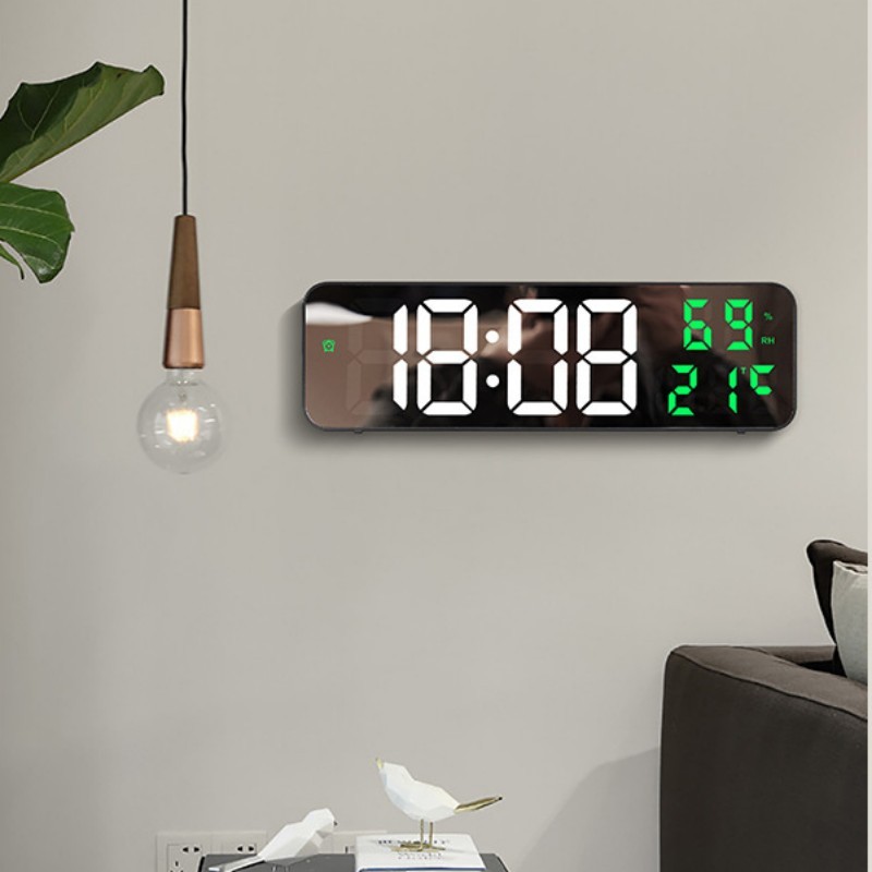 9 Inch Large Digital LED Alarm Clock Night Mode Snooze 12/24H USB Plug-in Version for Temperature Humidity Display Living Room