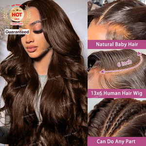 Perruque Frontale en Dentelle <span class=keywords><strong>Auburn</strong></span> Pré-Épilée 13x4 Rouge-Brun de 28 Pouces sans Colle, Perruque Ondulée 3D en Cheveux Humains, Dentelle HD Brut - Product Image 2