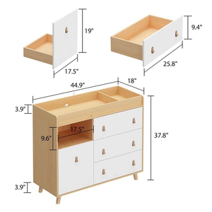 Table à <span class=keywords><strong>langer</strong></span> polyvalente en gros d'usine avec poignées en cuir amovibles, glissières métalliques lisses et armoire de rangement - Product Image 2