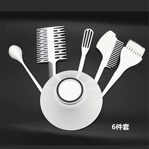Juego de herramientas para peinar el cabello, 6 piezas, plástico blanco, para teñir y rizar, con peine, cepillo, cuchara mezcladora y raspador - Product Image 1