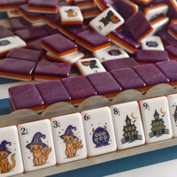 Jeu de Mahjong américain de luxe sur le thème d'Halloween effrayant pour le poker, avec des tuiles en acrylique imprimées de maisons hantées, de monstres, de sorcières et de chats