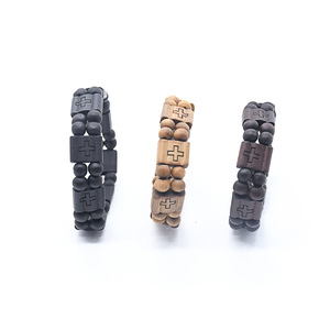 <span class=keywords><strong>Bracelet</strong></span> croix en bois direct d'usine avec perles élastiques motif religieux de bouddhisme en pierre de diamant pour hommes - Product Image 3