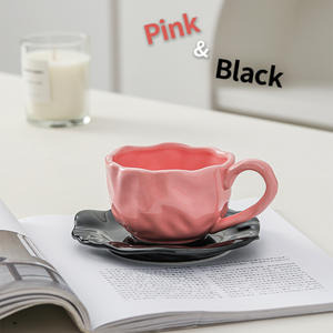 Coffee <b>Cup</b> and <b>Saucer</b> Set Unique pink and Black Color Water <b>Cup</b> Niche Ceramic Mug - Product Image 2