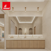 Meuble-lavabo Alland de haute qualité en bois naturel avec finition en dalle pour salle de bain de luxe, armoires en contreplaqué avec miroir LED