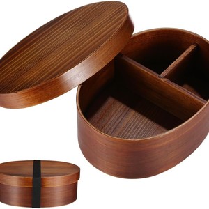 Wooden <b>Lunch</b> <b>Box</b> Round Multi <b>Compartment</b> Portable With Wooden Lid For Meal Storage - Product Image 3