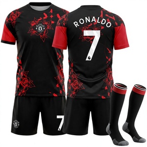 2627 Nouvelle tenue de football pour homme, version d'entraînement pré-match, <span class=keywords><strong>maillot</strong></span> Ronaldo, ensemble noir Rouge Devils édition spéciale, polyester - Product Image 1