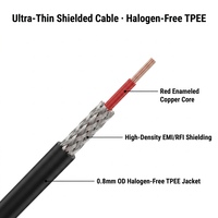 Cable de Señal HF Blindado de un Solo Núcleo de TPEE de 0.8mm OD y 173mm, Libre de Halógenos, para Micrófonos de Precisión y Sensores de Audio