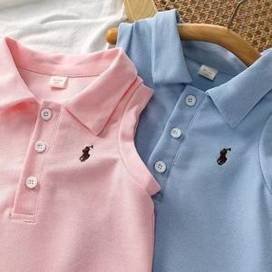 2025 Hot Bán Cô Gái Mùa Hè Thiết Lập Hai Mảnh Cotton Tùy Chỉnh <span class=keywords><strong>S</strong></span> Trẻ Em Giản Dị Quần Áo Bóng Chày Không Tay Trang Phục Màu Hồng/Màu Xanh - Product Image 5