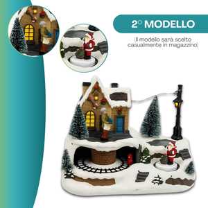 Scène de village de Noël avec maison, rennes, traîneau, bonhomme de neige, lumières et mouvements, 23,5x16x17 cm, décoration de fêtes - Product Image 4