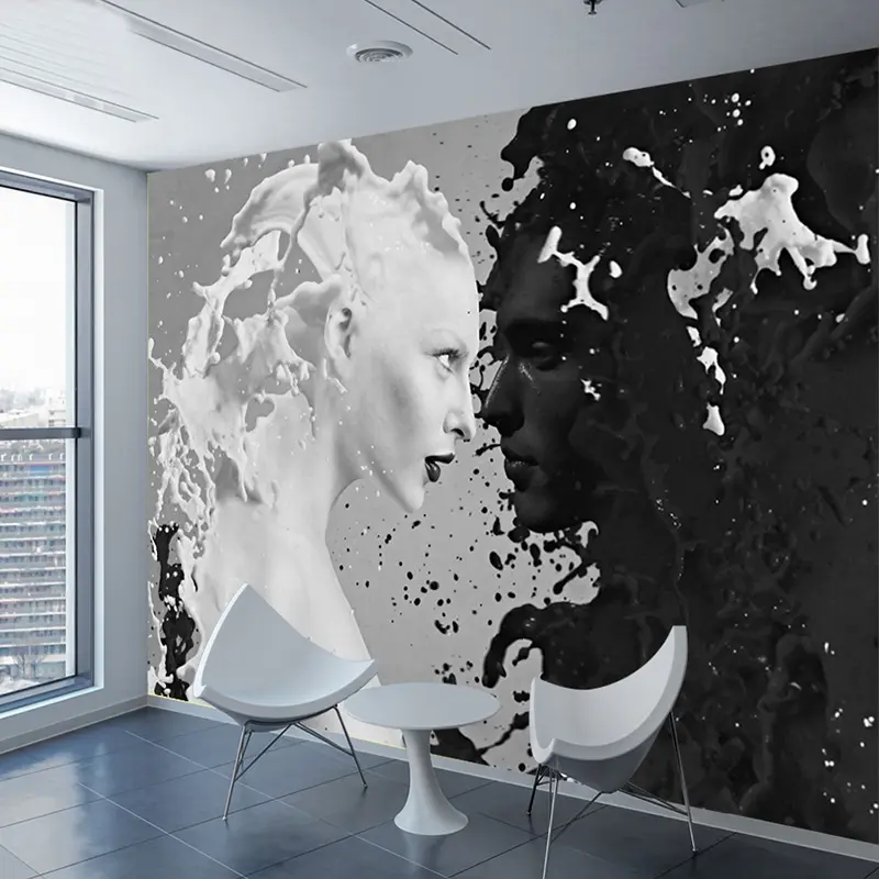 Custom 3D Wall Murals Wallpaper Black White Milk Lovers Art Wall Painting Non-woven Wallpaper For Living Room Bedroom Fresco