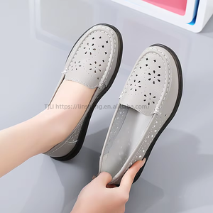 Spring Leather Hollow Design Versatile Lazy Women's <b>Shoes</b> With <b>Soft</b> Soles That Don'T Tire Your Feet Slip-on Mom's <b>Shoes</b> - Product Image 3