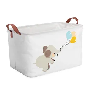 Durable Cute Elephant Laundry Nursery Basket Rectangular Storage Bin Hamper For Baby Boy Laundry Basket For Baby Nursery Decor