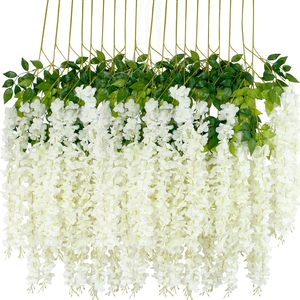 Guirlandes de fleurs artificielles de glycine vertes en soie blanche pour décorations de plafond de mariage - Product Image 1