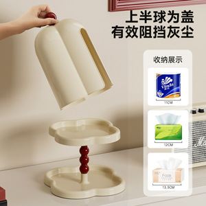 Caja de pañuelos de estilo retro color crema con soporte de madera roja, multiusos, para sala de estar y baño - Product Image 4