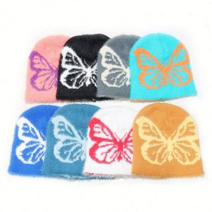 Nuevo Gorro de Punto Otoño Invierno 2024, Gorro de Mohair Cálido para Esquí, Gorro de Punto con Diseño de Mariposa, Gorro de Pelo Sintético, Gorro Personalizado con Logotipo, Gorro Colorido - Product Image 1