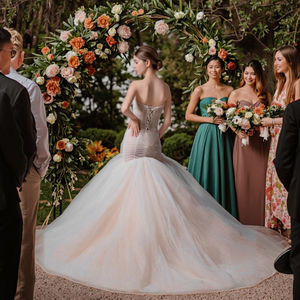 Elegant Strapless Mermaid <strong>Wedding</strong> <strong>Dress</strong> Modern Sweetheart Intricate Embroidered Sequined Bodice Voluminous <strong>Ombre</strong> Flowers Ruffles - Product Image 4