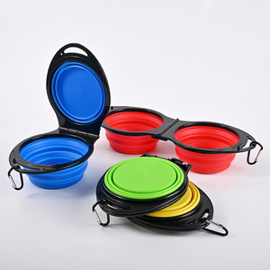 Bol portable pliable double-bol de haute qualité pour animaux de compagnie, chat et chien, accessoires en silicone, bol de voyage portable pour nourriture et eau - Product Image 2