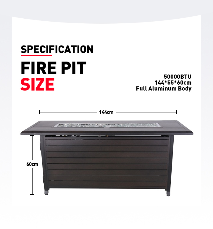 Propane Gas Backyard Rectangular Table Top Fire Pit Table With Free Burner Cover
