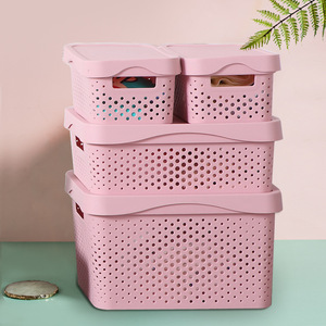 Storage <b>Baskets</b> Plastic Rectangle <b>Stackable</b> Pink And Gray PP Material For Kitchen Bathroom Tabletop Storage - Product Image 4
