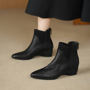 Botas de Mujer Estilo Coreano 2025, Retro, Moda, Tacón Plano, Cierre Trasero, Punta en Pico, de Cuero - Product Image 4