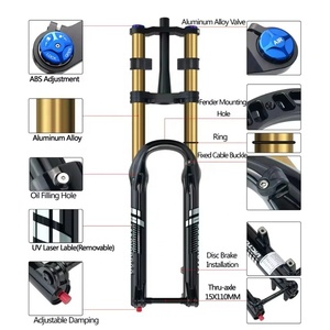 Fourche de vélo de montagne à double couronne de haute qualité 15 * 110 mm avec <span class=keywords><strong>suspension</strong></span> pneumatique orange 26 " 27,5 " 29 " avec amortissement - Product Image 2