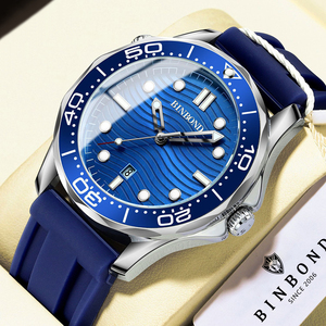 Binbond2820 <b>Men's</b> Business Stainless Steel / Silicone Band Quartz <b>Watch</b> Room Gold Luminous Rotating Dial Waterproof Personalized - Product Image 1